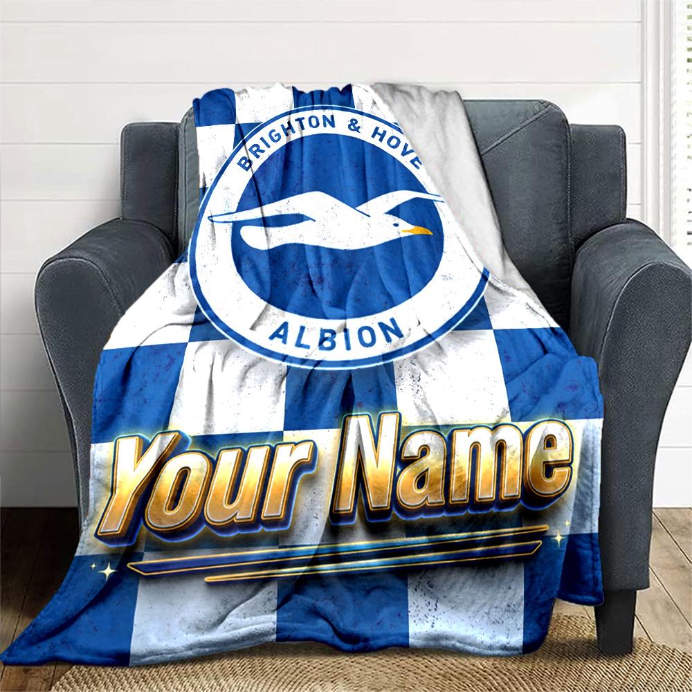 1pc Brighton & Hove Albion F.C. Blanket with Custom Name, Gift, for Men and Women, Soft Blanket, Good for Sofa Bed Couch Travel, Lightweight Flannel B