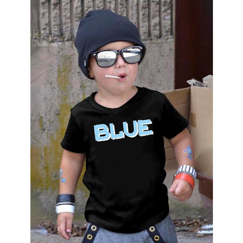 

European Size Boys Round Neck Short Sleeved T Shirt with Unique English Print BLUE 98cm чёрный