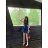 Kumikumi Elegant All-Match V-neck Denim Sling One piece Dress Women clothing Summer High Sense Waist Hugging Slimming Short dress