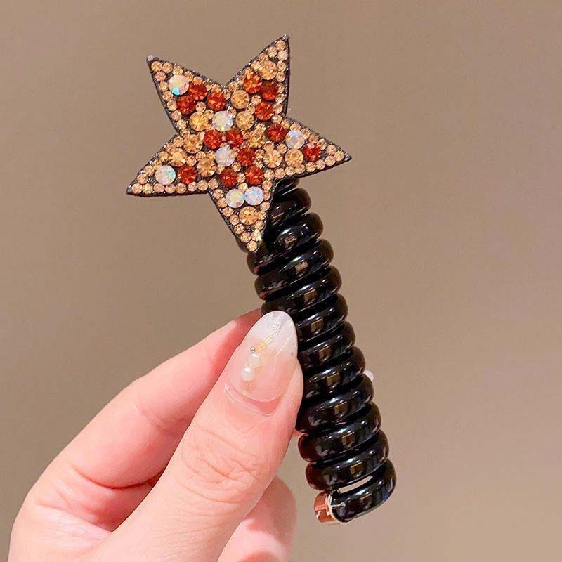 New Colorful Rhinestone Pentagram Star Hair Ties For Children Elastic Ponytail Hair Bands Rubber Tie Telephone Wire Accessories