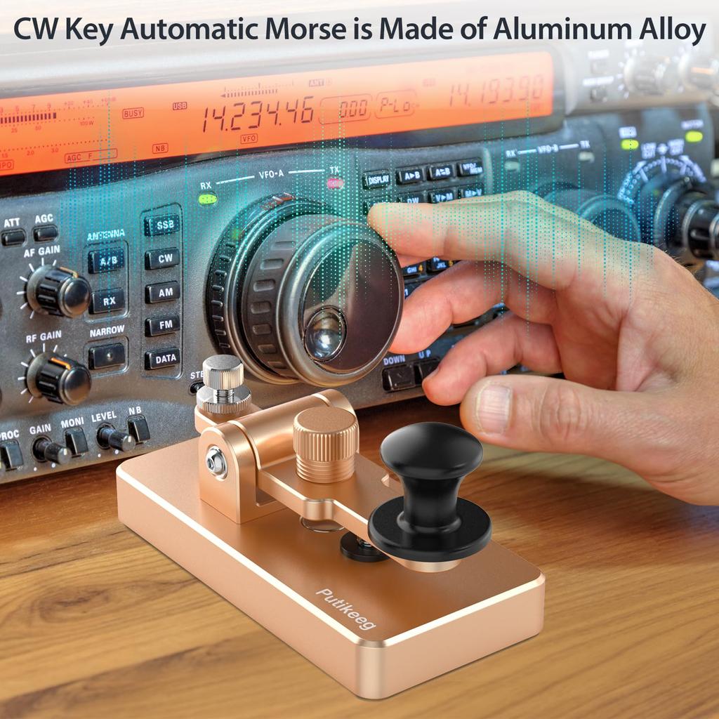 PUTIKEEG Amateurfunk Elektrisches Tastenpaddel Morsecode-Übungsgerät Magnetische Rückmeldung Manueller aufrecht stehender elektrischer Rückprall Rückprall des Magnetkreises