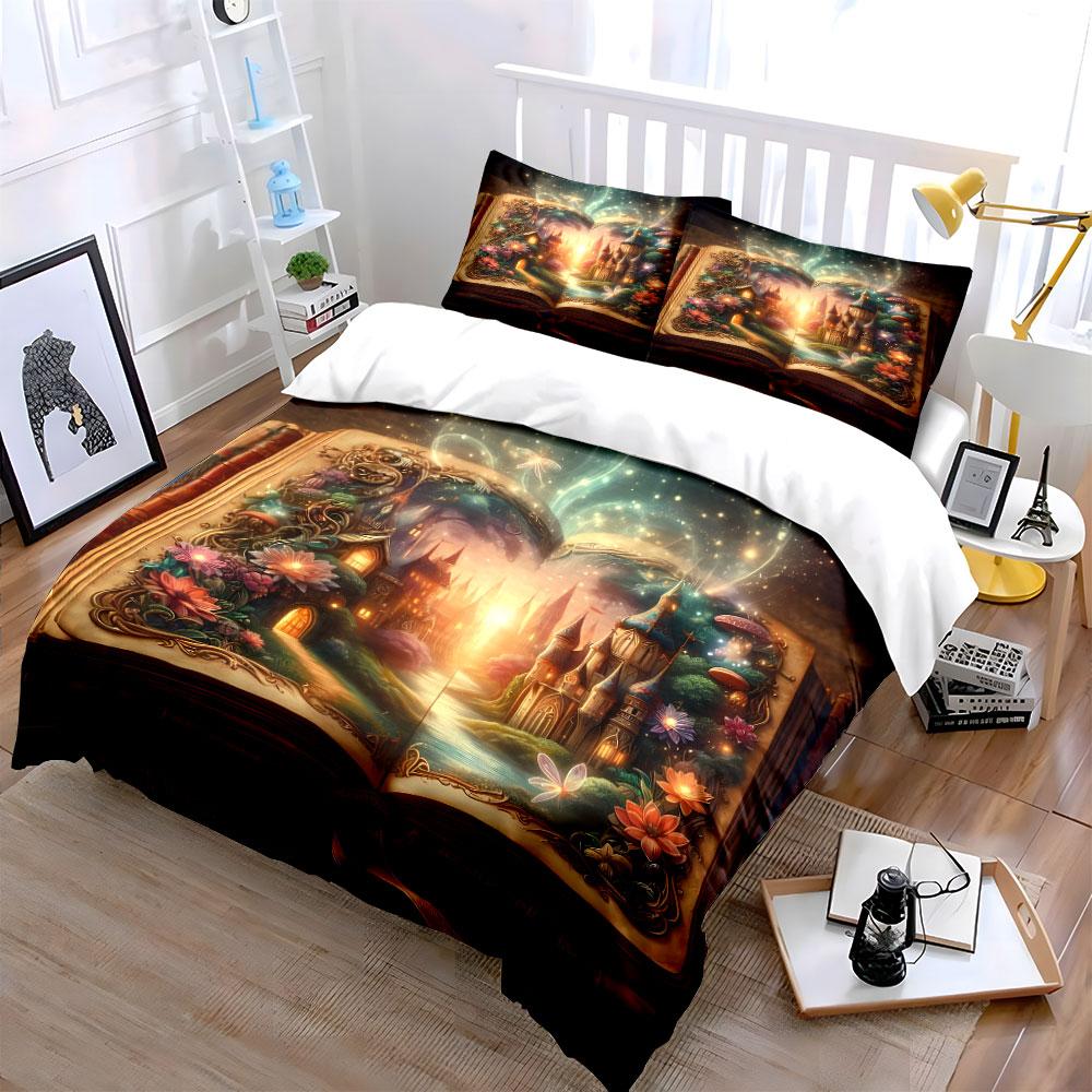 Fairy Tale Fantasy Book Art Bedding Duvet Cover Set (1*Duvet Cover 2*Pillowcases, Without Duvet Insert)