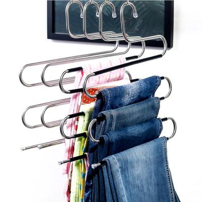 Stainless Steel S-Type Multi-layer Trousers Hanger with Clips for Wardrobe Storage