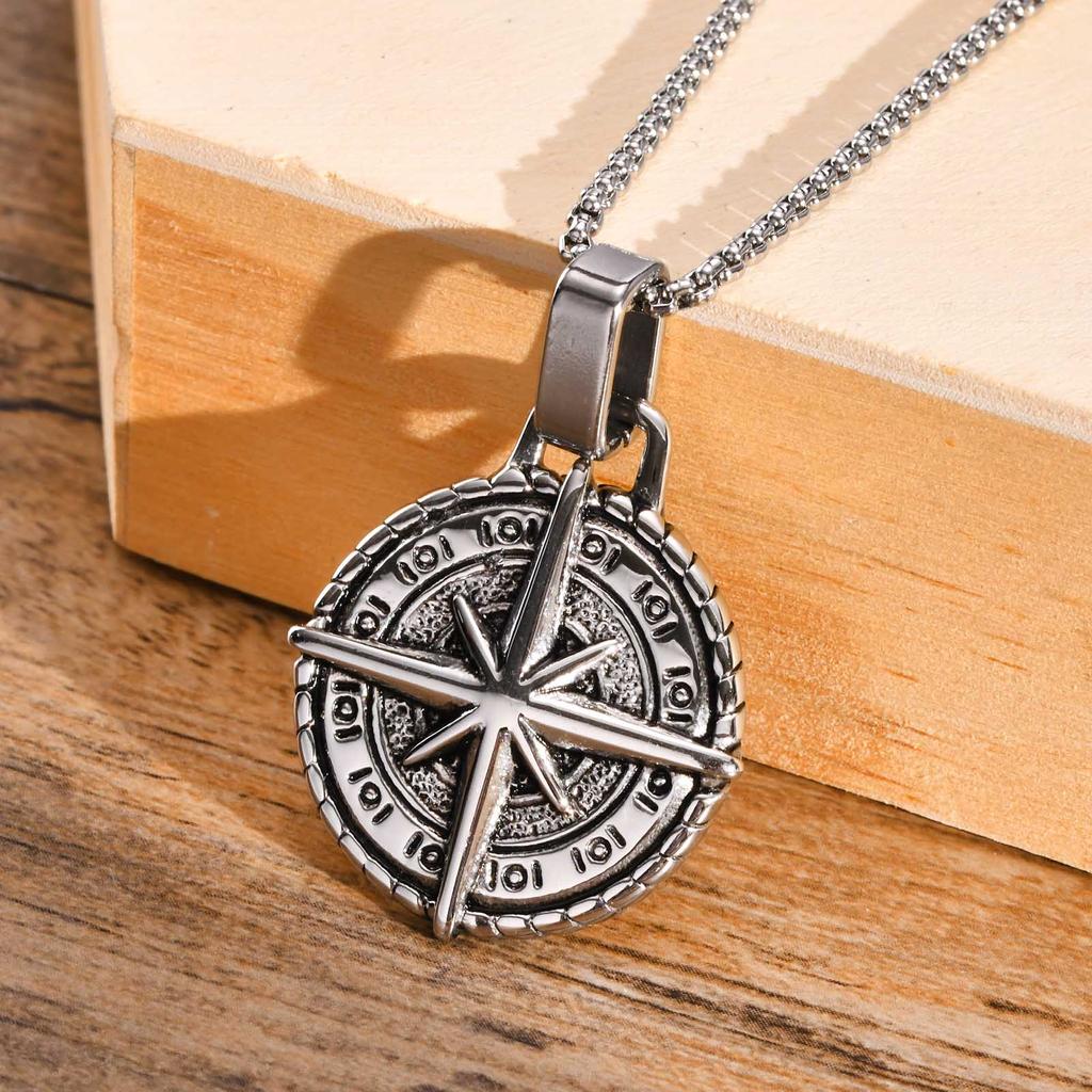 Vnox Stylish Mens Compass Necklace,Rock Punk Stainless Steel Compass Pendants Male Collar Jewelry