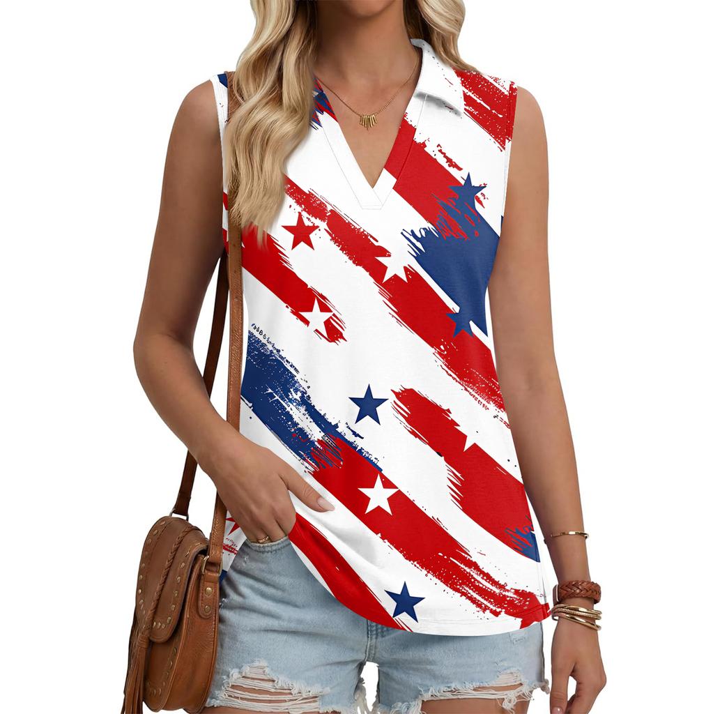 Women's Fashion Casual Lapel Sleeveless Color Shirt Women's V-Neck Up Tops
