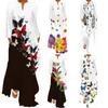 Damenmode, lässig, V-Ausschnitt, Bohemian-Stil, bedruckt, langärmelig, Taschenkleid, langer Rock