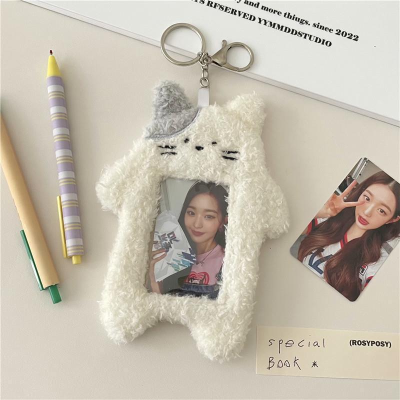 Korean Cartoon Cat Plush Card Holder: Starry Album Pendant for Student Polaroid Photos