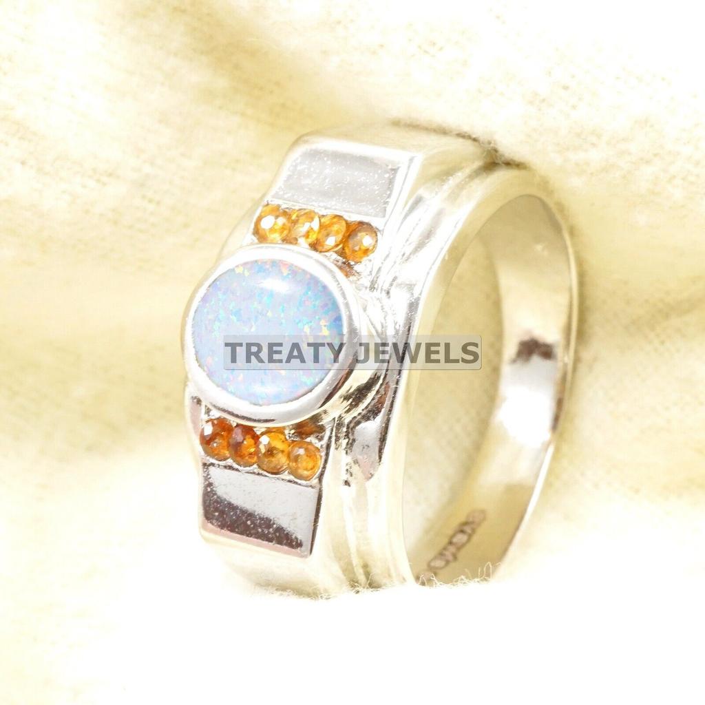 Opal Oval Cut Gemstone With 925 Sterling Silver Ring For Men's #B417 JL375683805086