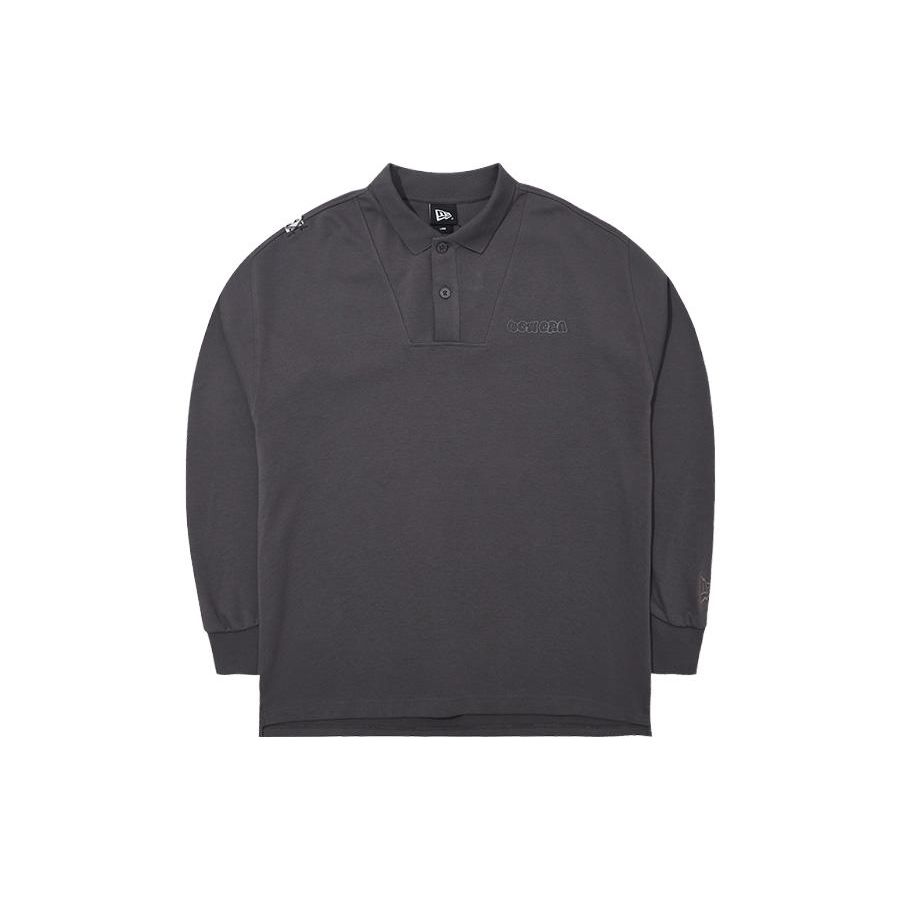 New Era Skateboard Series Loose Fit Letter Casual Pullover Long Sleeve Polo Shirt Unisex tops Gray 13789147