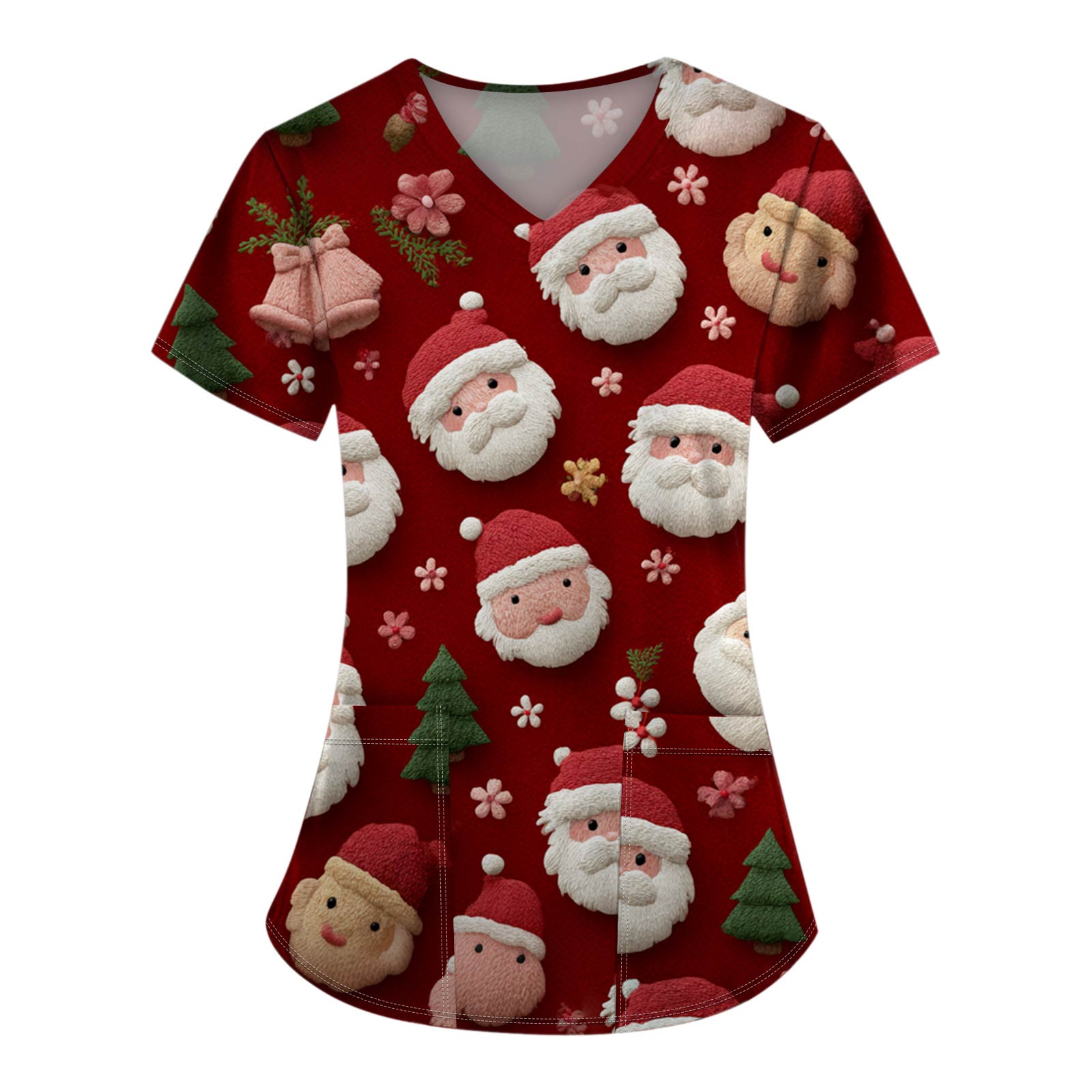 

Женские топы с короткими рукавами и v-образным вырезом с рождественским принтом, рабочая блузка с карманами XXXXL