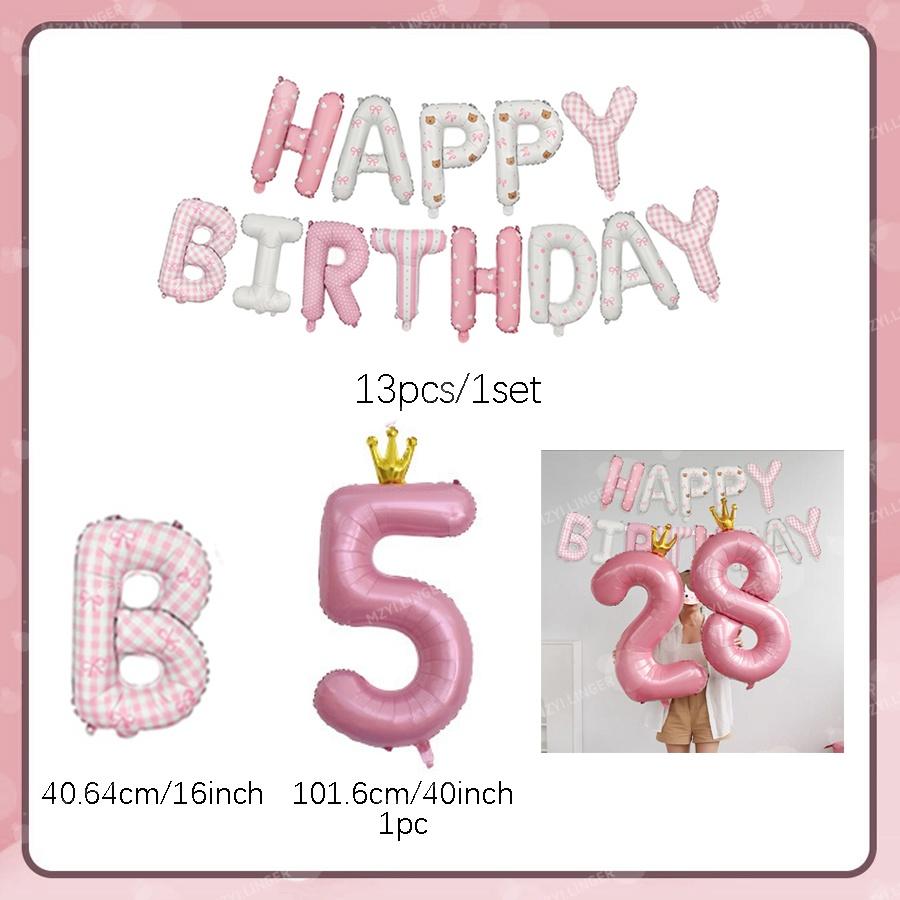 Rosa Happy Birthday Buchstabenballon-Set Rosa bedruckter Geburtstagsballon Krone Digitale Ballons 0-9 für Geburtstagsfeier-Dekoration