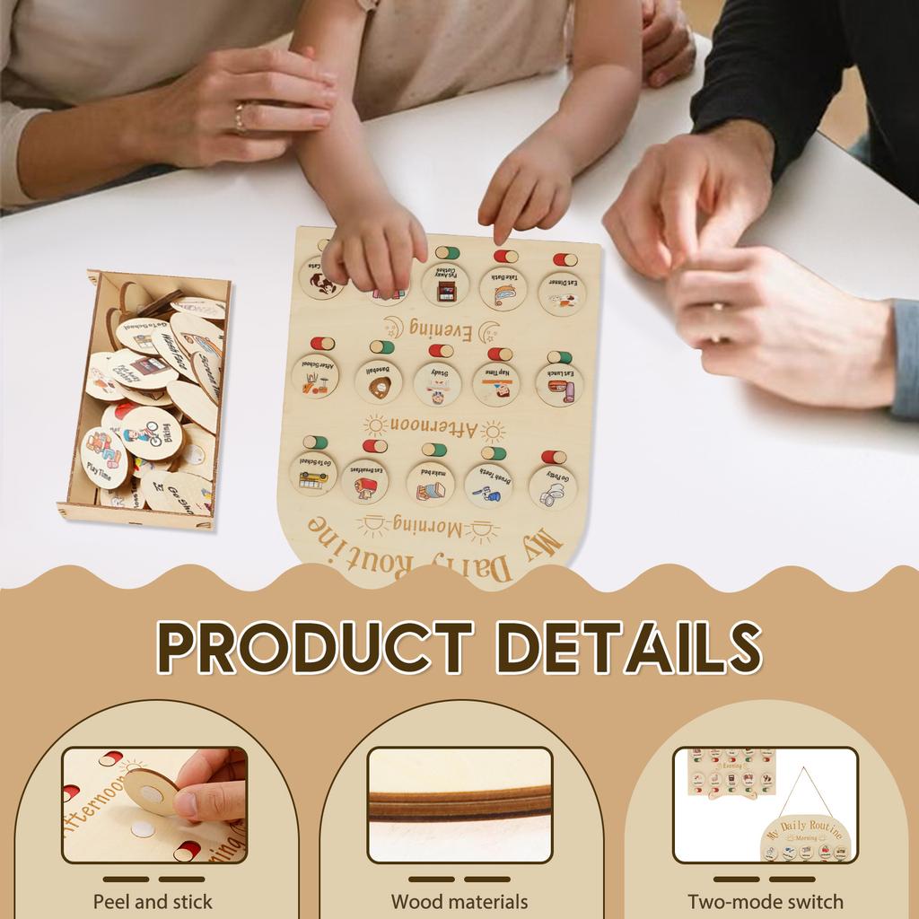 1Set Wood Daily Routine Chart Time Management Kid Visual Schedule Slide Change Wooden Chore Chart Exercise Learning for Children