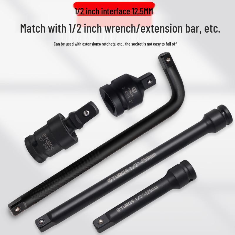 22-Piece Long Hex Socket Set, 12-Point Pneumatic, Thickened, Extended for Auto Repair & Maintenance.