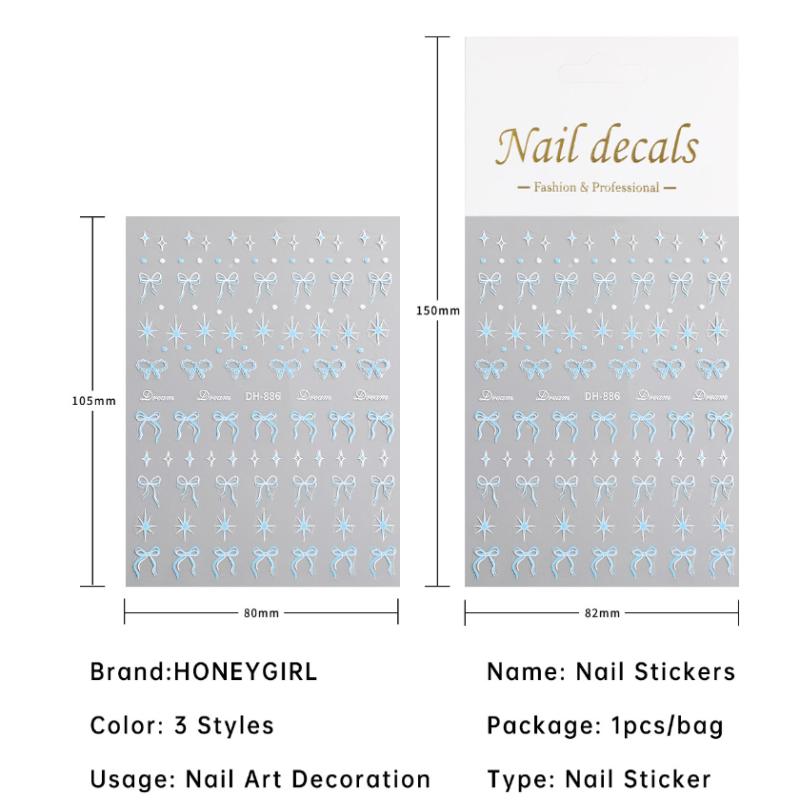 Ribbon Bowknot Nail Stickers Exquisite Nail Decoration Decals Diy Self Adhesive Transfer Slider Nail Art Charms Accessories