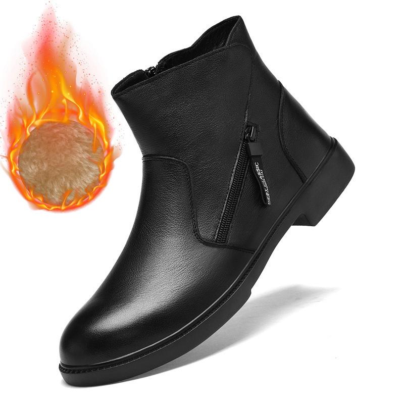Men's Plus Size Leather Martin & Chelsea Boots - Side Zip & Fleece-Lined for Autumn/Winter