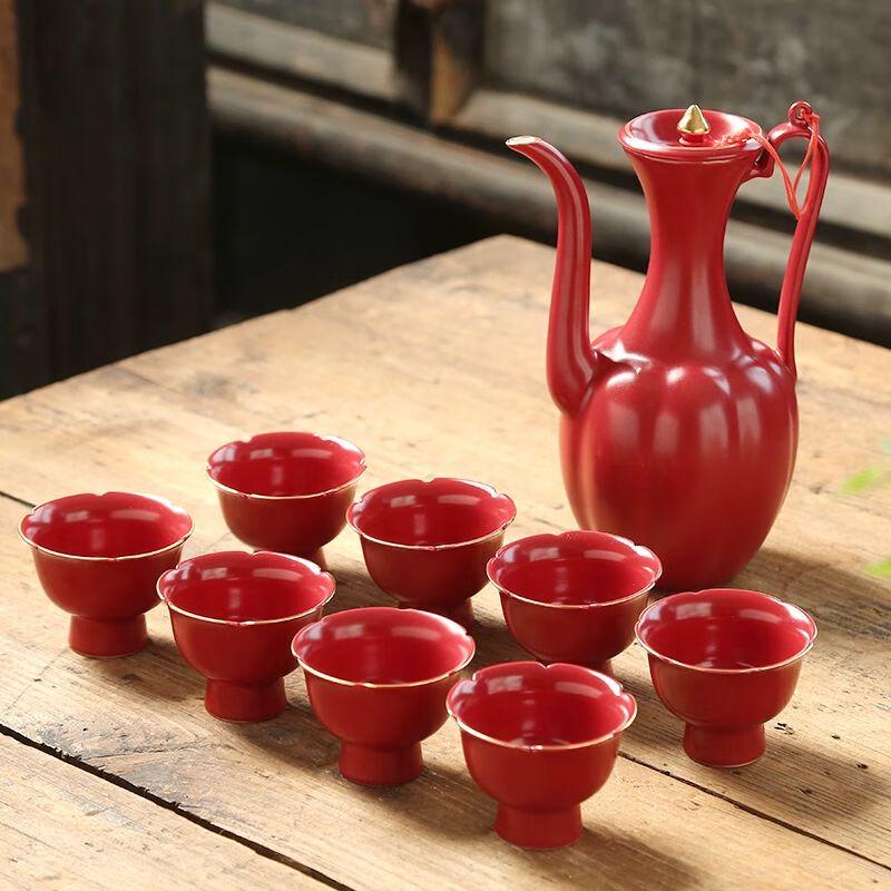 China Red Antique Palace Style Chinese Wedding Wine Set