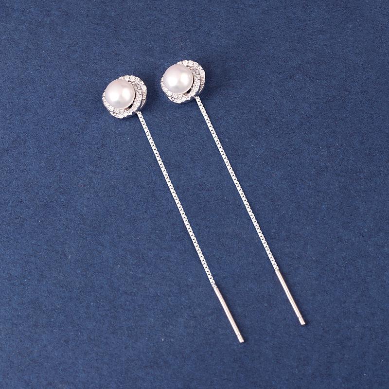 S925 Sterling Silver Pearl Shell Bead Tassel Earrings with Diamond Inlaid Flower Design S925 Silver