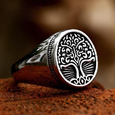 Anel masculino Viking Tree of Life em aço titânio polido Beier