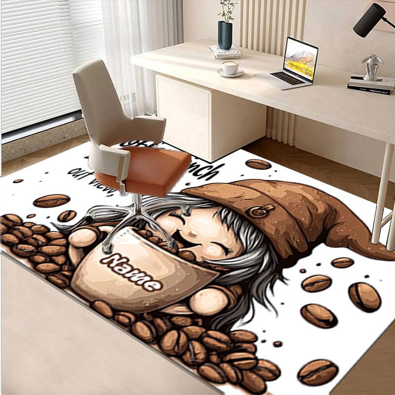 1PC Custom Name Coffee Pinch Gnome Beans Theme Floor Mat Ideal for Living Room, Game Rooms, Office, Bedroom,Floor Mat Playful Design