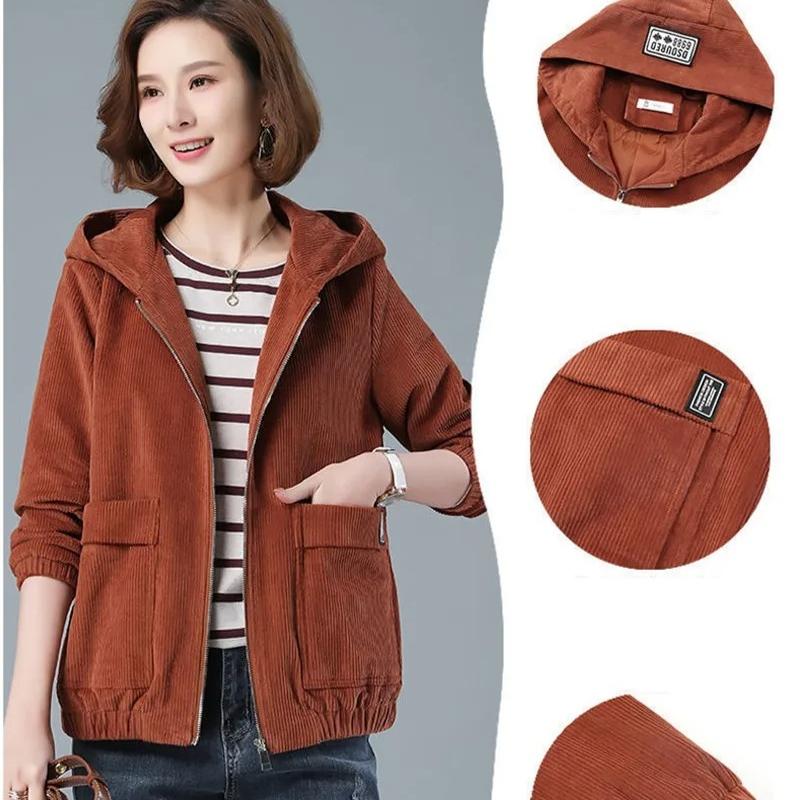 Women's Corduroy Coat Female New Plus-size Loose Jacket Casual Middle-aged Mother Overcoat