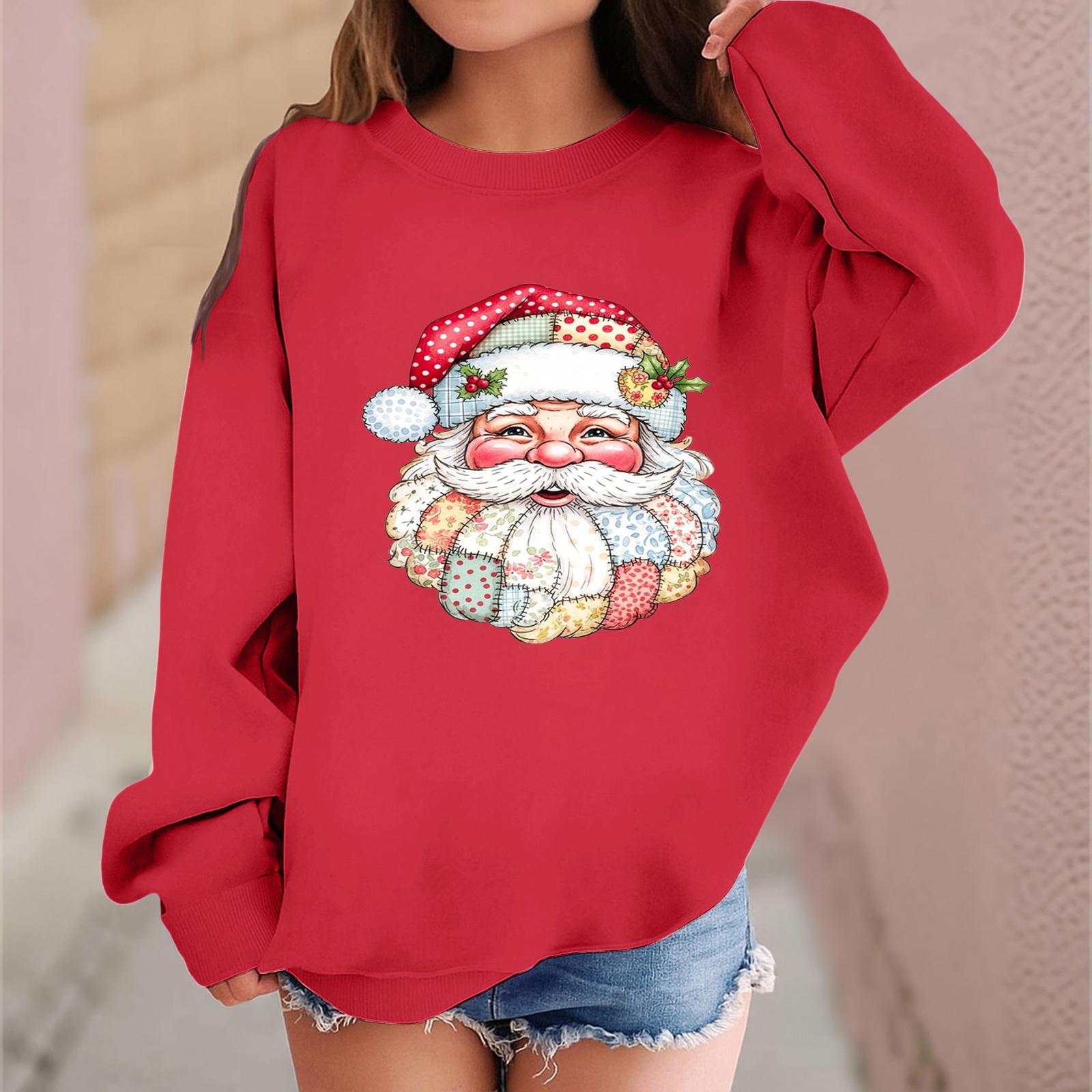 

Детский модный повседневный пуловер с длинными рукавами и свободного кроя с рождественским принтом 150 красный