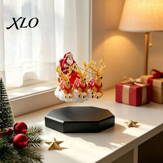 Christmas Fireplace Display Floating Santa Sleigh, Flying Sleigh Magnetic Levitation Decorations, Claus Statue Tabletop Ornament for Home, Office,