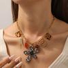 Gold Tone Multi Pendant Necklace Multi Charms Boho Jewelry Statement Chain Necklace  Daily Wear