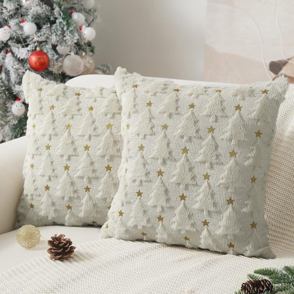 Christmas Lights Embroidered Pillow Case American Retro Living Room Sofa Pillow Cushion Christmas Atmosphere Home Decoration