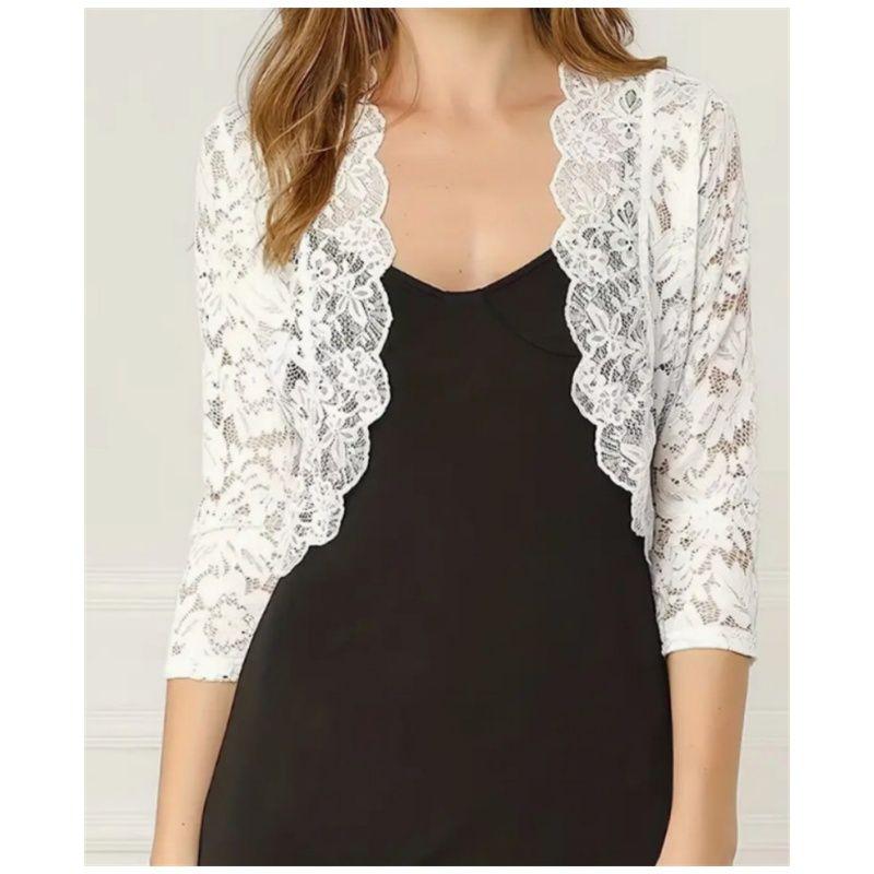 Women Cardigan Ladies Lace Vest Tops Short Vest Collarless Cardigan Lace Shirt