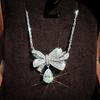 Bow Necklace Women, Light Luxury Water Drop Pendant Jewelry, Sweet Dress With Jewelry