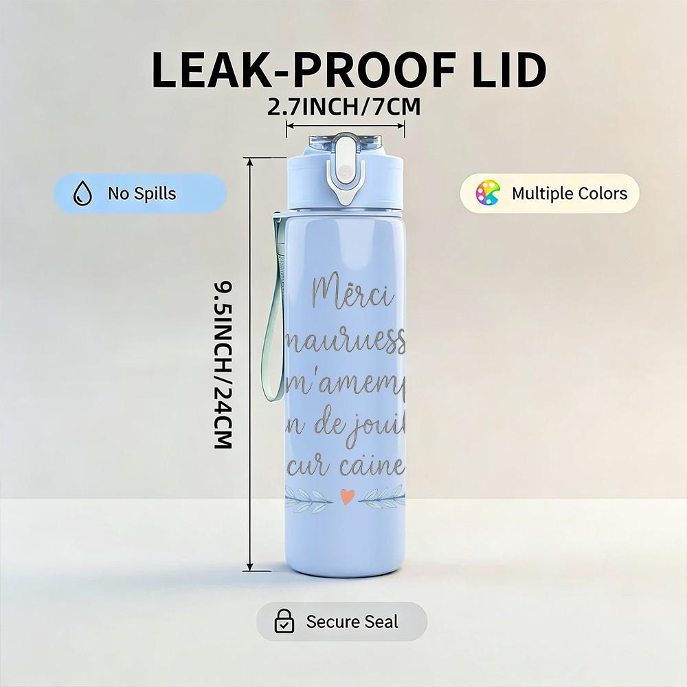 1PC French Romantic Quote Floral 750ml Color Plastic Sports Water Bottle Leakproof Flip Straw Lid Suitable for Sports Office Home Use