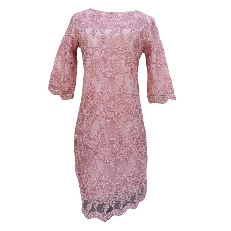 

Женское кружевное платье А-силуэта с вышивкой больших размеров, со средним рукавом - Мода весна/осень 5XL золотой/розовый