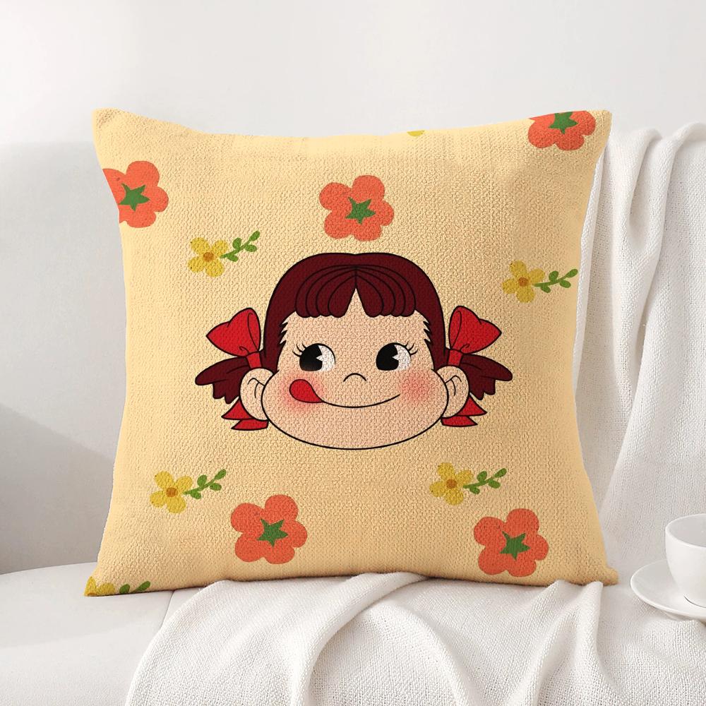 P-Peko L-Lollipop Happy Girl Cushion Cover Natural Linen Pillow Cover Double-Sided Print Cushion Case For Sofa Home Decor Gift