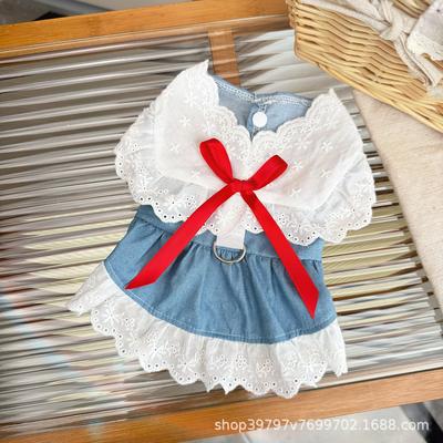 Spring/Summer Pet Clothing Lace Denim Princess Dress Bi Bear Small Dog Dog Dress Cat Clothing