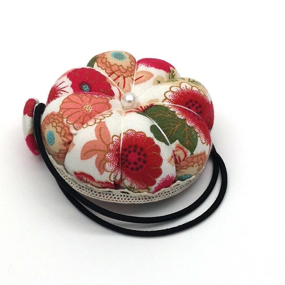 Red Wrist Strap Pin Cushion Diameter 6cm Elastic Strap Pincushion Pumpkin Pin Bag  For Handcraft
