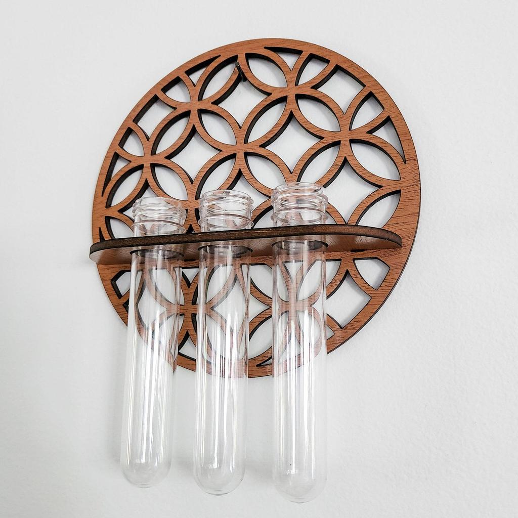 Cross-Border Round Solid Wood Plant Storage Rack – Simple Wall-Mounted Test Tube Wooden Decor for Bedroom.