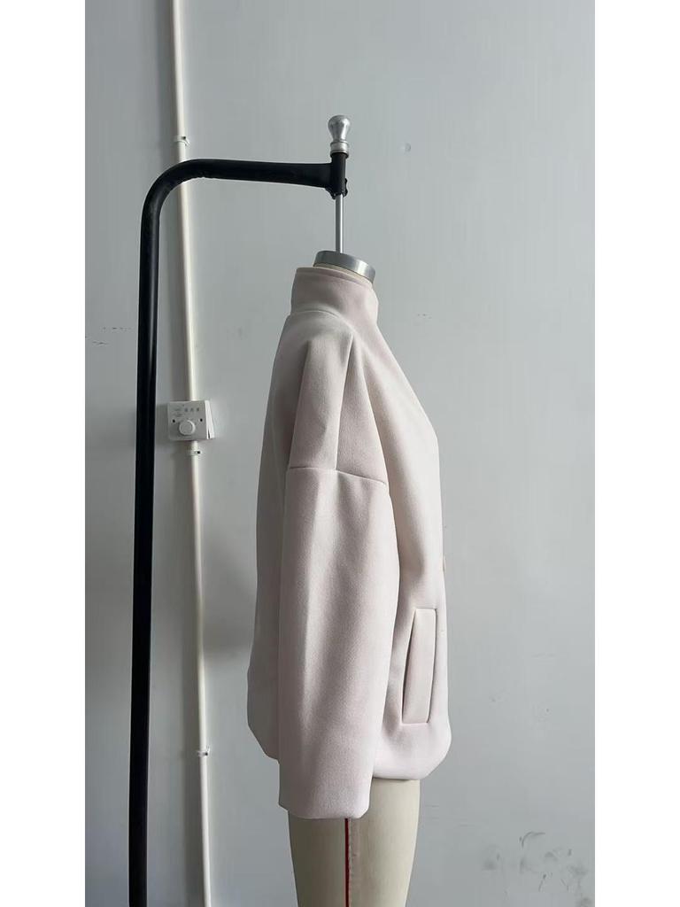 2025 Solid Color Double-Breasted Stand-Up Collar Short Coat - Long-Sleeved, Autumn/Winter