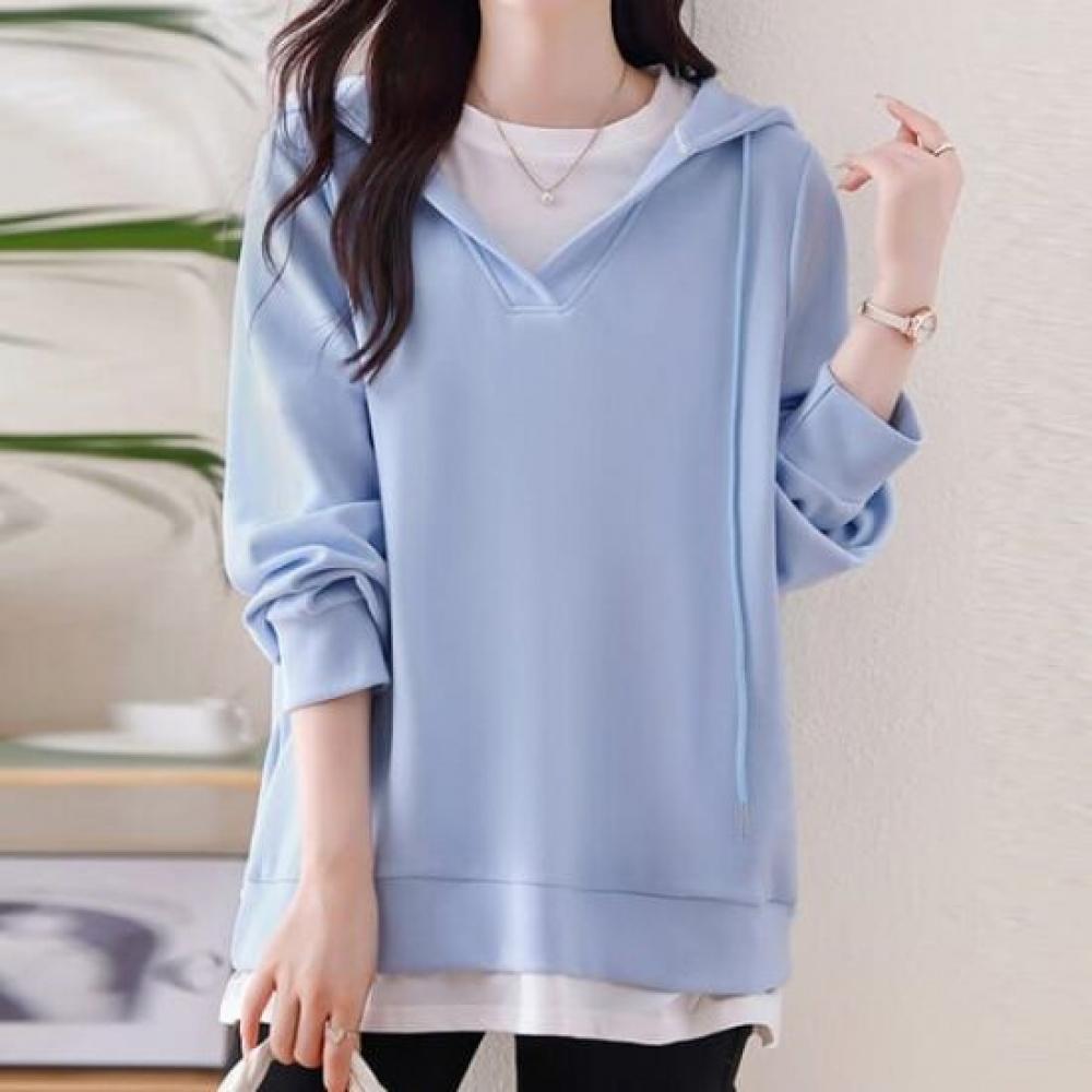 Navava Women S 2in1 Layered Color Block Hooded Long Sleeve SweatShirt Nt3124