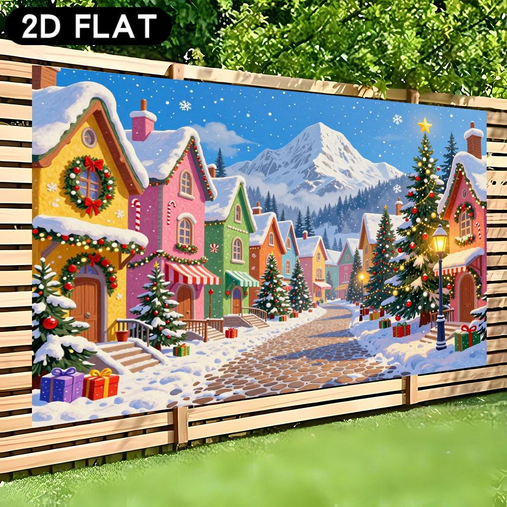 1Pcs Winter Snow Town Colorful Houses Tree Decoration Background Christmas Backdrop Decorations For Photo Studio Booth Party