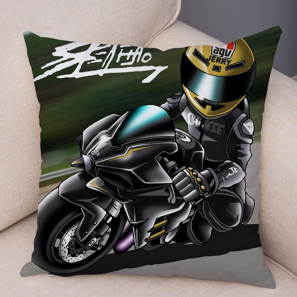 Capa de almofada para esportes radicais, capa decorativa de desenho animado para motocicleta, fronha de poliéster, cor móvel, bicicleta, sofá, casa, carro