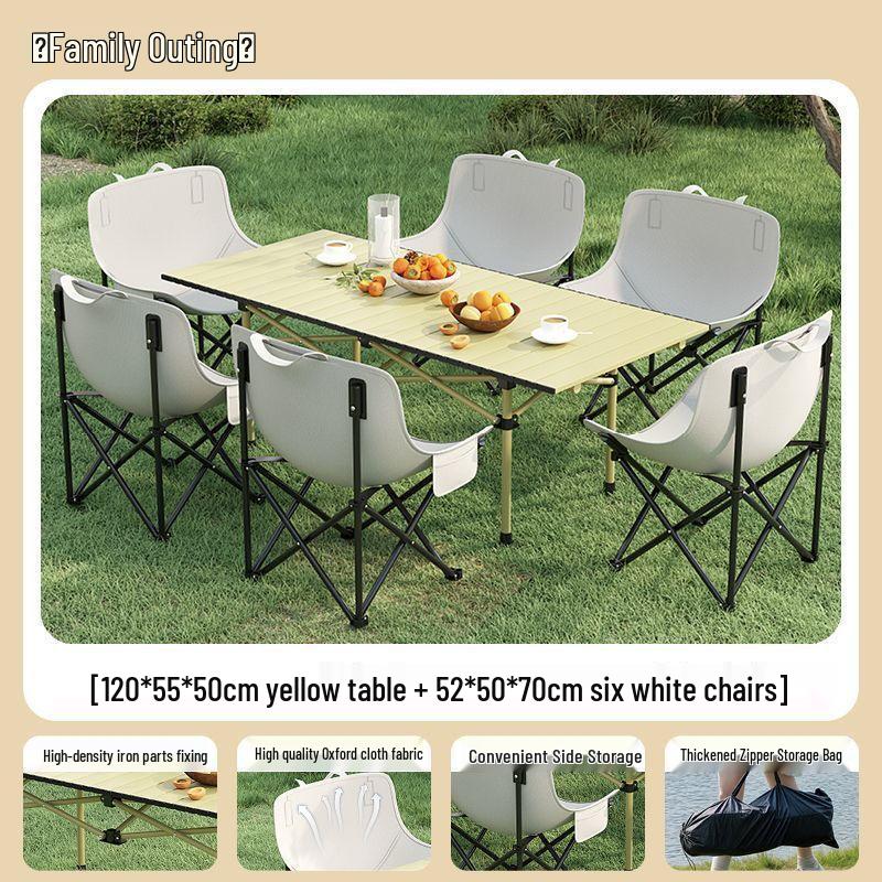 High-Back Portable Moon Chair and Folding Table Set for Camping and Picnic
