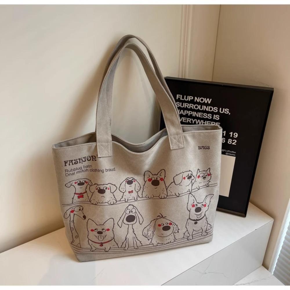 Cute Versatile Canvas Tote Bag Cartoon Dog Pattern Large Capacity Shoulder Bag Korean Style Women's Handbag for Women