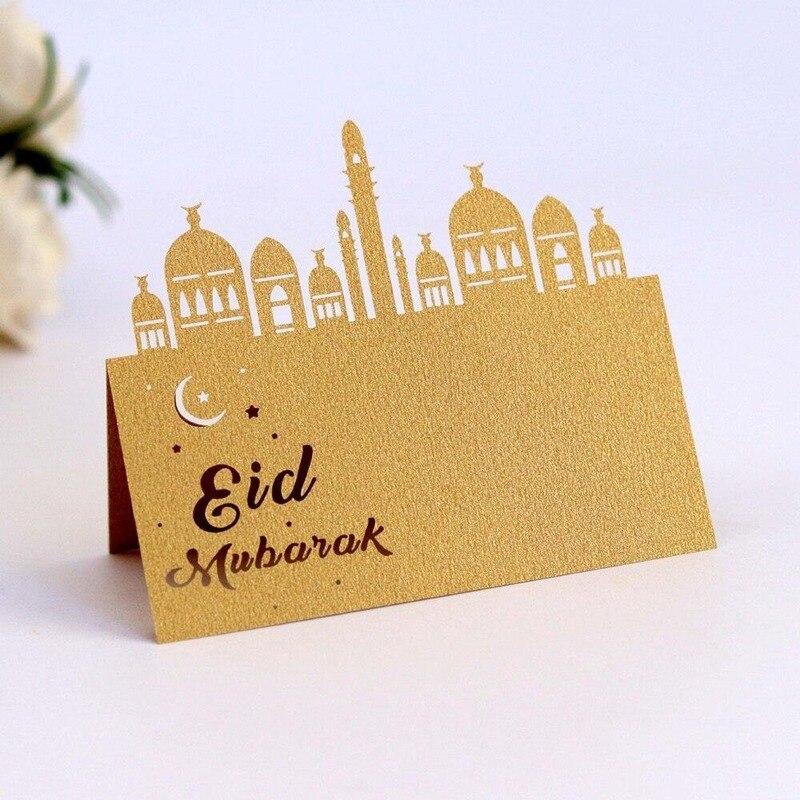 

10Pcs Eid Mubarak Party Seat Card Laser Hollow Festival Card Place Cards Happy Eid Ramadan Kareem Muslim Party Decoration