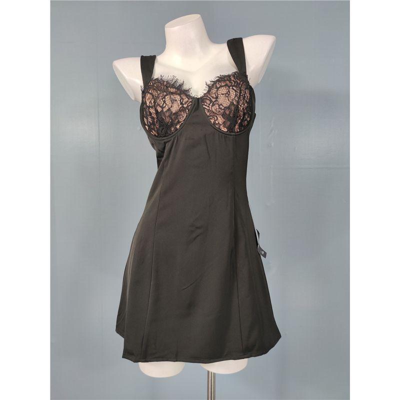 

Привлекательное платье в французском стиле от Lu с кружевной отделкой, на бретелях, с контролем талии, с большим подолом, на стальных косточках, подчеркивающее грудь, из ацетата и гладкого атласа Black S