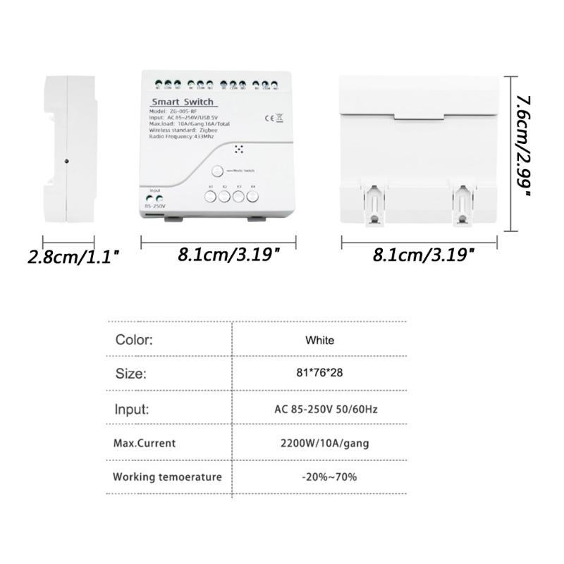 Tuya es Modules WiFi Remote Control Faceplate 4-ch Voice Control Controller 433 MHz Work with Voice Control