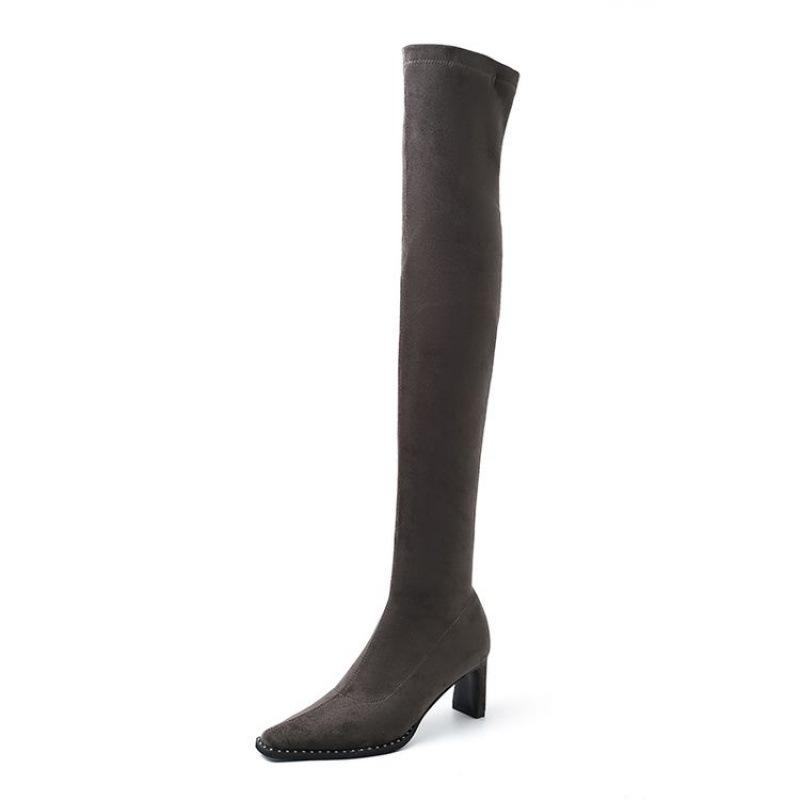 New women's knee boots European and American large size boots pointed high heel zipper thin heel knee elastic boots autumn and winter women's boots
