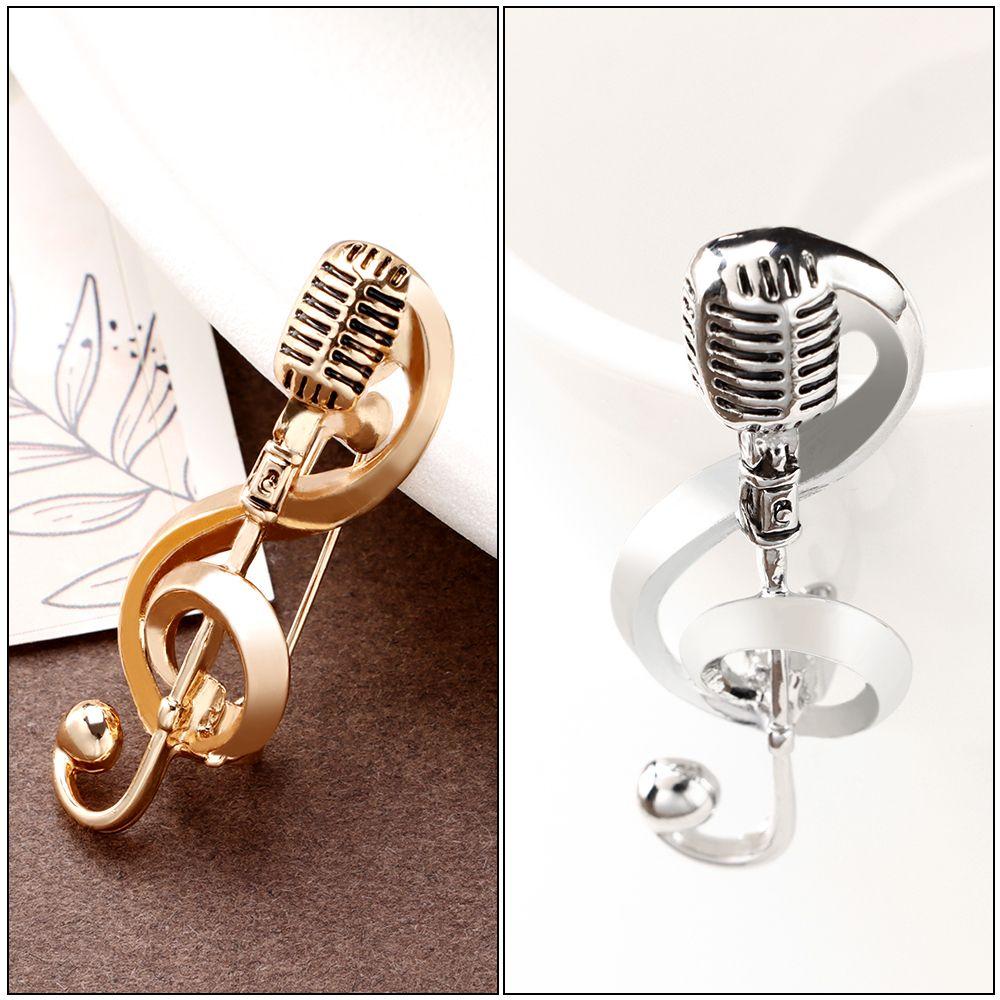 Accessoires DIY Décoration Sac à dos Épingles à col Microphone vintage Note de musique Broche dorée