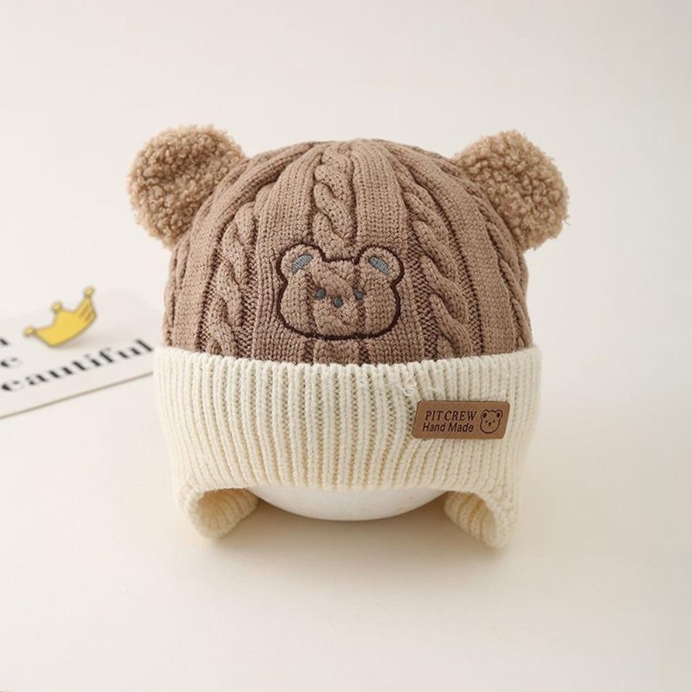 

Вітрозахисні В язані Навушники Шапка Милий Ведмідь Шапки-Пуловери Модна Тепла Шапка для Малюка кавовий