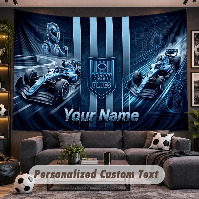 Wall Hanging Tapestry Custom NameNSW Blues Pattern Personalized Printed Fabric Wall Decor