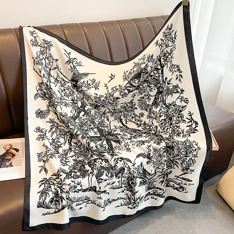 Luxury Brand Animal Women Scarf Silk Square JunglePrint Design Hijabs Female Neckerchief Scarves Wrap Headband Bandana